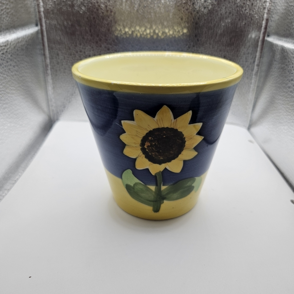 Sunflower Yellow And Blue Design Ceramic Pot Planter Pen Holder Ukraine